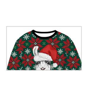 Christmas sweatshirt with festive reindeer and snowflake patterns in green and red colors