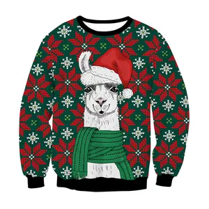 Christmas sweatshirt with alpaca graphic and snowflake pattern in festive colors