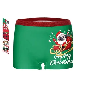 Women Christmas Boxer Briefs 3D Digital Printed Holiday Panties Glitter Waistband Dog Reindeer Patterns Festival Underwear