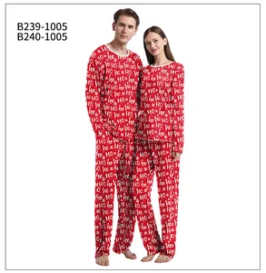 Christmas pajama set with red HO HO HO print and white snowflakes for couples