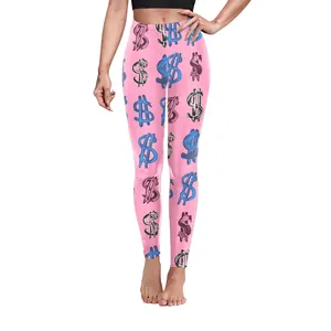 Leggings de yoga taille haute pour femmes avec motif graffiti dollar rose numérique