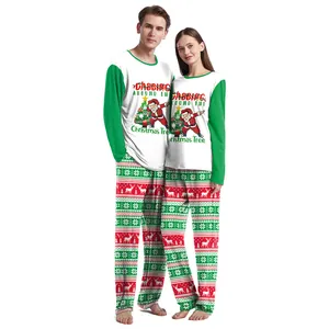 Christmas Couple Pajamas Set Long Sleeve Round Neck Top And Bottom Festive Santa Dog Reindeer Print Loungewear Sleepwear