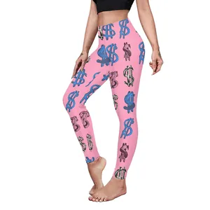 Pantalon de yoga rose pour femmes avec motif dollar et coupe ajustée pour le fitness pro