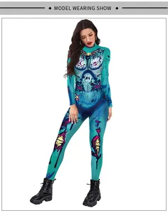 Vue détaillée d'un body à manches longues imprimé zombie 3D pour événements cosplay