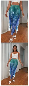 Détails du legging sirène bleu-vert avec imprimé écailles et nageoires sur les côtés