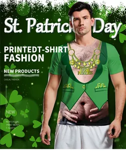 Detailed print of a funny St. Patrick's Day T-shirt with Irish Princess necklace and chest hair
