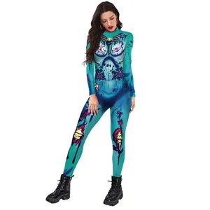 Combinaison imprimée 3D pour femme avec motif bio-zombie pour cosplay ou scène