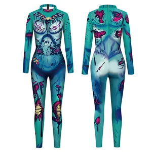 Combinaison moulante à imprimé zombie 3D pour Halloween et spectacles sur scène