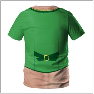 Detail of St. Patrick's Day T-shirt with green tunic print and gold belt buckle design