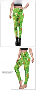 Collage vertical montrant des leggings St. Patrick avec trèfles et motifs de bière