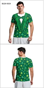 Front and back view of St. Patrick's Day t-shirt with 3D tuxedo and shamrock print