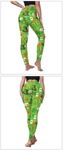 Détails du legging de la Saint-Patrick avec motifs trèfles et coupe taille haute