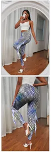 Détails du legging sirène bleu avec nageoires 3D et finition métallique scintillante
