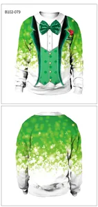 Detailed front and back view of St. Patrick's Day clover print crewneck sweatshirt