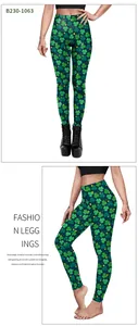Détail de l'imprimé trèfle de la Saint-Patrick sur le legging de yoga taille haute