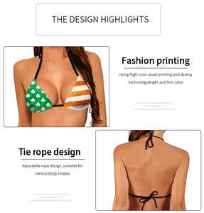 Detailansicht des St. Patrick's Day Bikini-Tops mit Kleeblatt-Print und verstellbaren Trägern