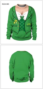 Detail showing St. Patrick's Day 3D print sweatshirt with Irish tuxedo pattern and slogan