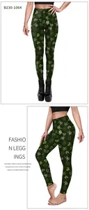 Détail du legging Saint-Patrick avec taille haute et imprimé trèfles verts partout