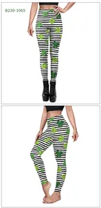 Détails du legging Saint-Patrick avec imprimé trèfles et rayures noires et blanches