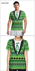 Detail of St. Patrick's Day 3D printed t-shirt featuring shamrock tie and tuxedo design