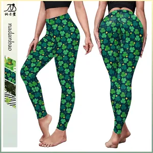 Legging Yoga Femme Saint-Patrick Imprimé Trèfle Taille Haute Pantalon Vert Pour Fête Collants Longs Sportifs