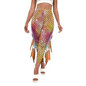 Leggings sirène pour femmes avec dégradé, nageoires 3D et imprimé écailles de poisson