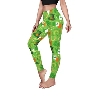 Pantalon de yoga pour femmes Saint-Patrick à taille haute avec motifs de trèfles verts