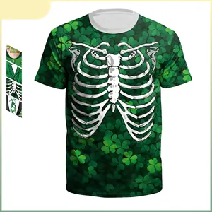 Men's St. Patrick's Day 3D Digital Print T-Shirt Funny Leprechaun Tuxedo Skeleton Shamrock Short Sleeve Casual Round Neck Top