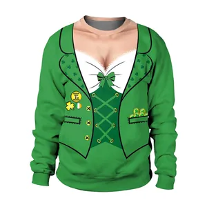 Saint Patrick's Day couple sweatshirt with 3D Irish vest print and clover patterns