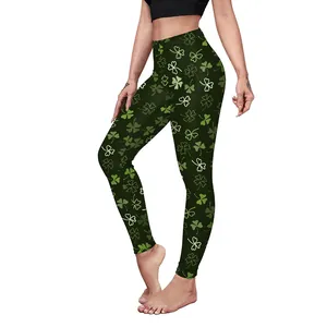 Pantalon de yoga St. Patrick pour femme avec imprimé trèfles verts à taille haute