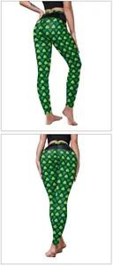 Detail van St. Patrick's Day yoga legging met hoge taille en groene klaverbladprint
