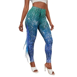 Legging sirène pour femme avec imprimé écailles, paillettes et détails de nageoire