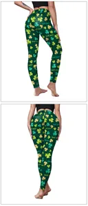 Detail der St. Patricks Day Leggings mit Kleeblatt-Muster und Good Luck-Schriftzug