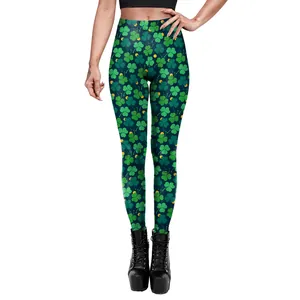 Leggings de yoga taille haute pour femmes avec imprimé trèfle de la Saint-Patrick