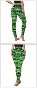 Detail achteraanzicht van St. Patrick's Day-leggings met klaver- en harp-digitale prints