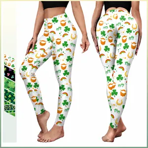 Dames St. Patrick's Day Leggings Hoge Taille Klaver Print Yogabroek Groene Feest Kostuum Buikcontrole Sport Tights