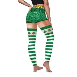 Damen St. Patrick's Day Yoga-Leggings mit grünem Kleeblatt-Print und Glitzerstreifen