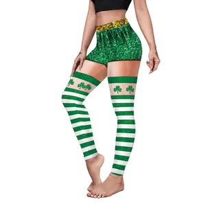 Damen St. Patrick's Day Leggings mit Kleeblattmustern und grünen Streifen für Yoga