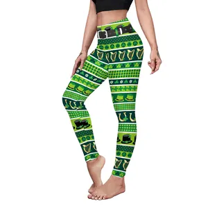 St. Patrick's Day yoga legging voor dames met klaverprint en riemmotief