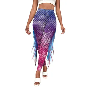 Leggings Imprimés Écailles de Poisson Sirène pour Femmes Taille Haute Push-Up 3D Extensible Pantalon de Yoga Court Fête Clubwear