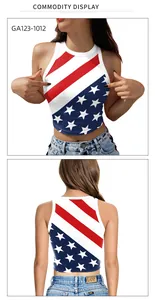 Front and back detail of cropped tank top with American flag digital print stars and stripes