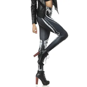 Women's 3D skeleton print leggings for Halloween, slim fit high-waisted street style