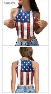 Front and back detail of USA flag crop top with vintage digital star and stripe print