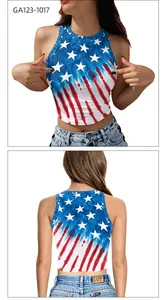 Front and back view of American flag crop top with stars and stripes digital print