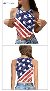 Detail of USA flag print on halter crop top showing vintage stripes and stars texture