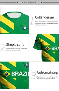 Details zum Brasilien-Fußball-T-Shirt mit 3D-Druck an Kragen und Ärmelbündchen