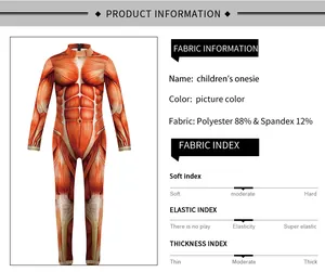 Detail eines Kinder-Onesies mit 88% Polyester und anatomischem Muskeldruck-Design