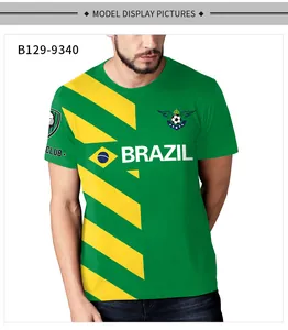 Detailansicht des Brasilien-Fußball-T-Shirts mit grünem Stoff und gelben Streifen