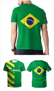 Detailansichten des brasilianischen Fußball-Sport-T-Shirts in Grün mit Flaggendesign