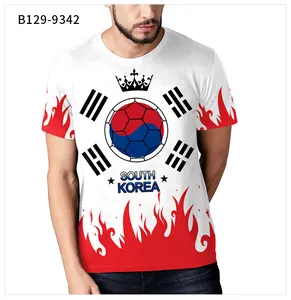 Detail des Südkorea Fußball-T-Shirts mit Kronen-Logo und rotem Flammenmuster am Saum